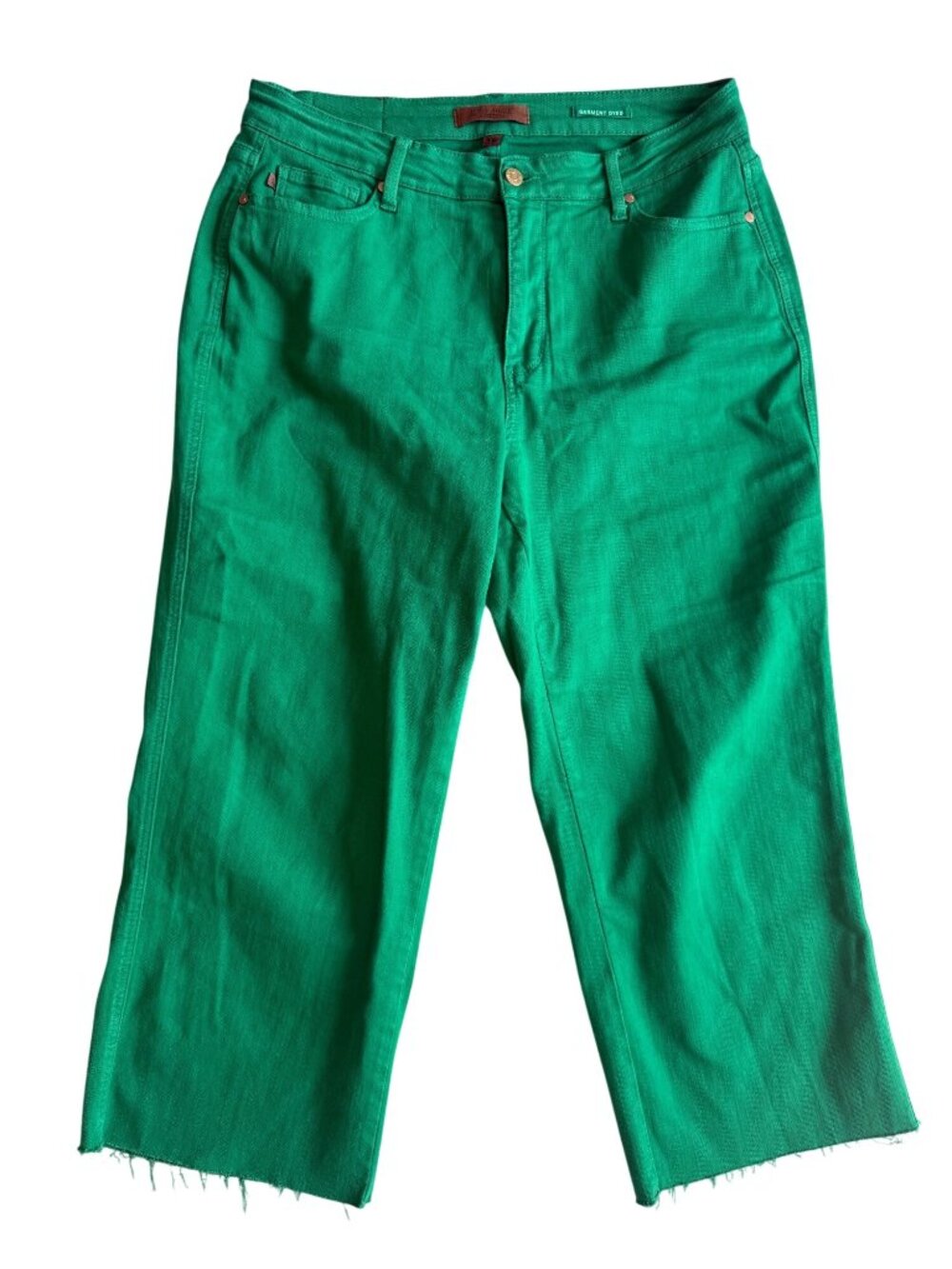 Judy Blue Jeans Size 16 W Green Crop Stretch 88839 Raw Hem Tummy Control